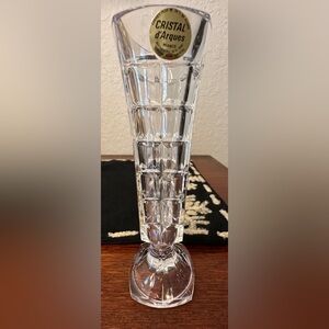 Cristal d'Arques, 24% Lead Crystal Bud Vase Block Pattern France 7.25” Vintage